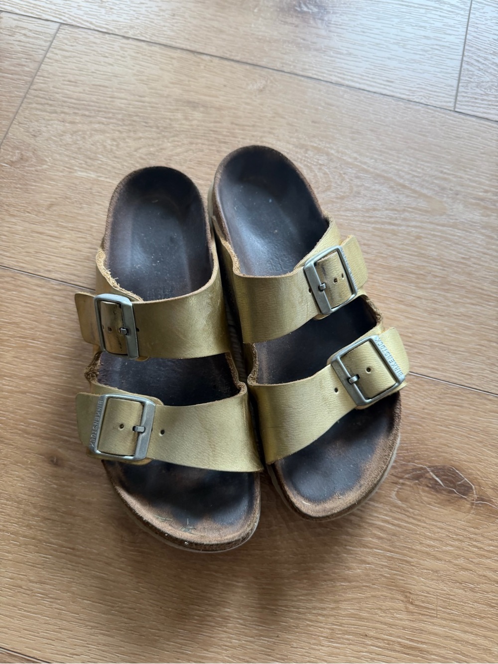 Birkenstock gold Leather Slide Sandals
